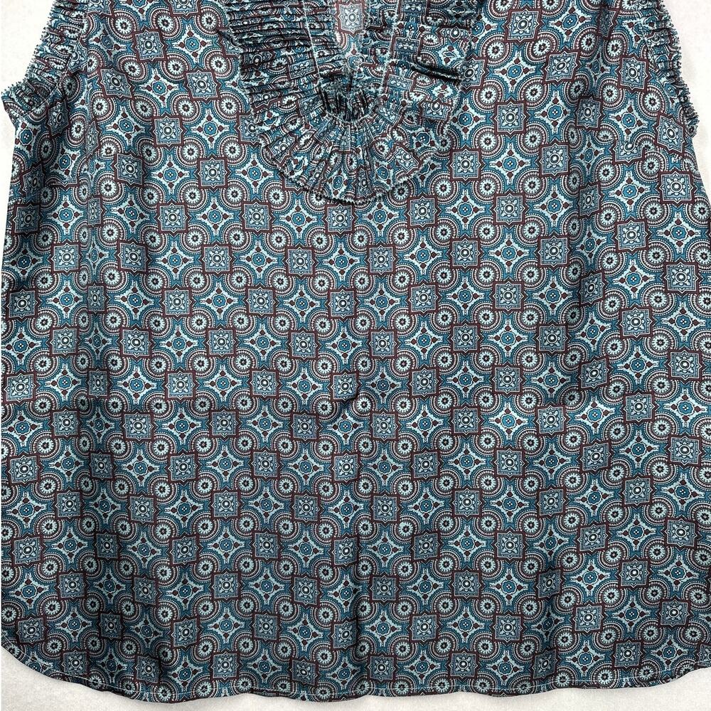 J. Crew Silk Tank Top Blouse Margo Medallion Ruffle V-NeckTeal Brown 8 Workwear - Picture 3 of 10